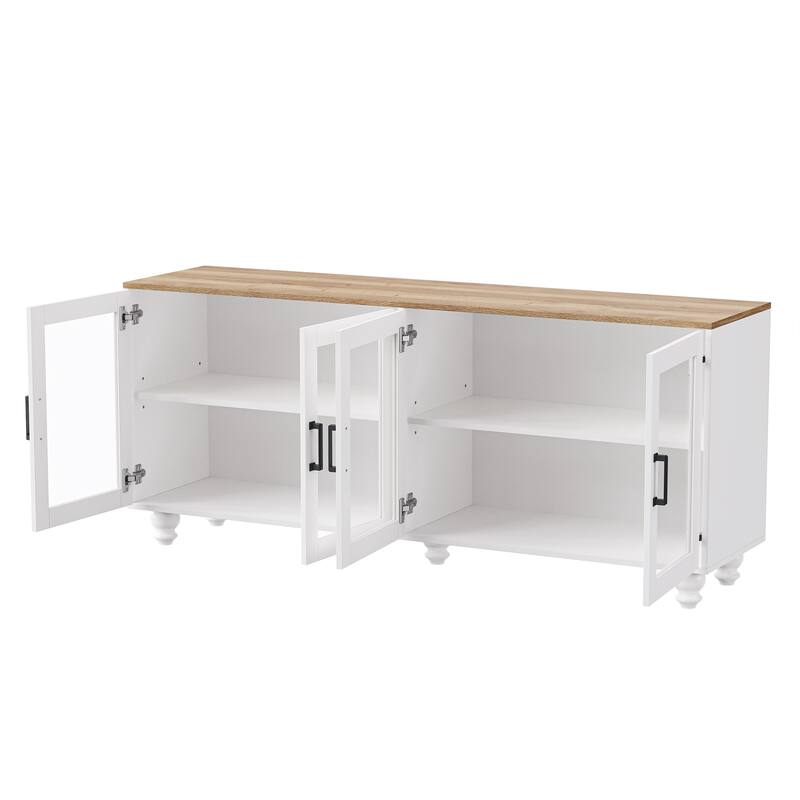 TV Storage Console for TVs up to 70" Media TV Console Table w/ 2 Cabinets, Glass Door Entertainment Center for Living Room