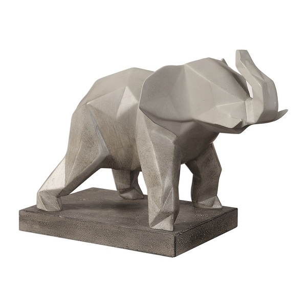 15" Duke Gray Geometric Elephant Sculpture with Highlighted Edges - N/A