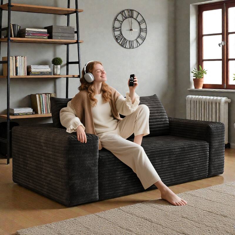 63" Corduroy 2-Seater Sofa, Deep Seat Comfy Loveseat Couch, No-Assembly Soft Fabric Sofa for Living Room & Apartments