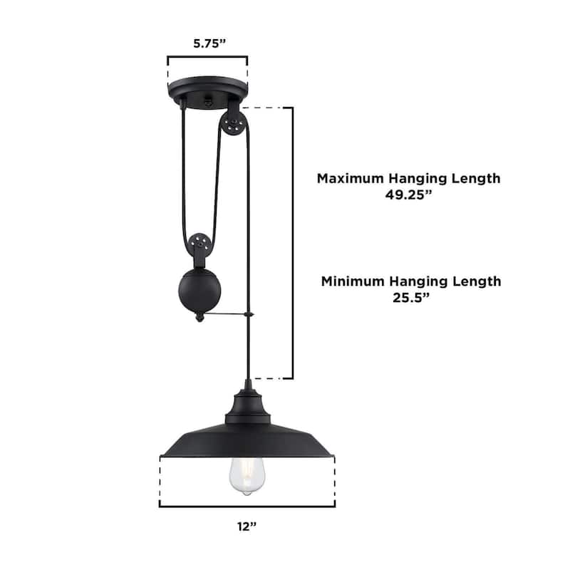 Westinghouse Lighting Iron Hill One Light Indoor Pulley Pendant, Matte Black Finish - 1-Light