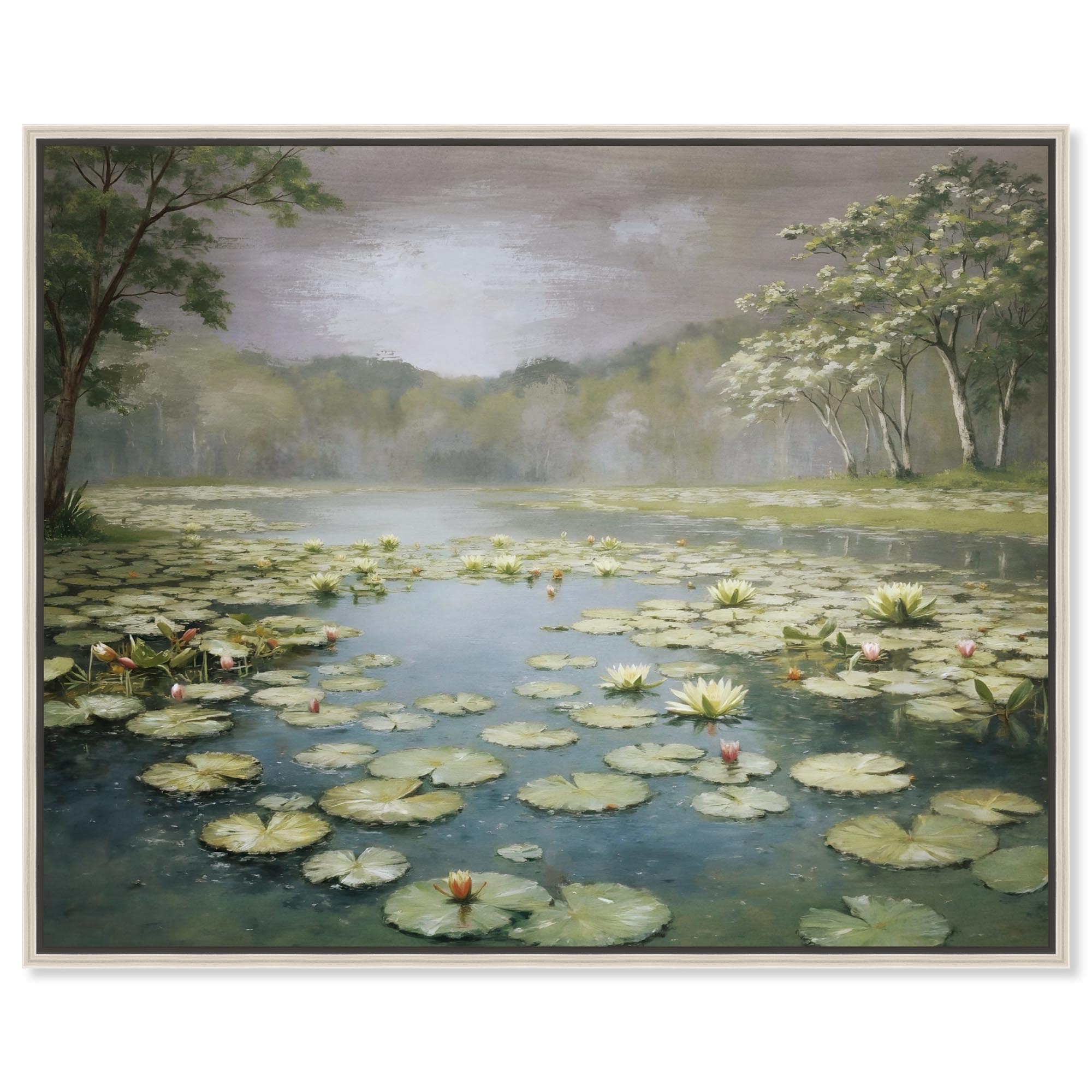 Water Lilies Vintage Wall Decor Framed Canvas Print by Art Remedy
