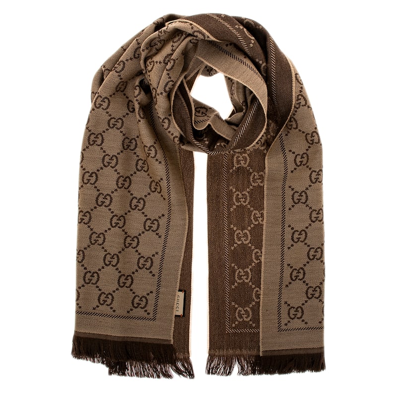 Gucci GG Wool Scarf - Brown