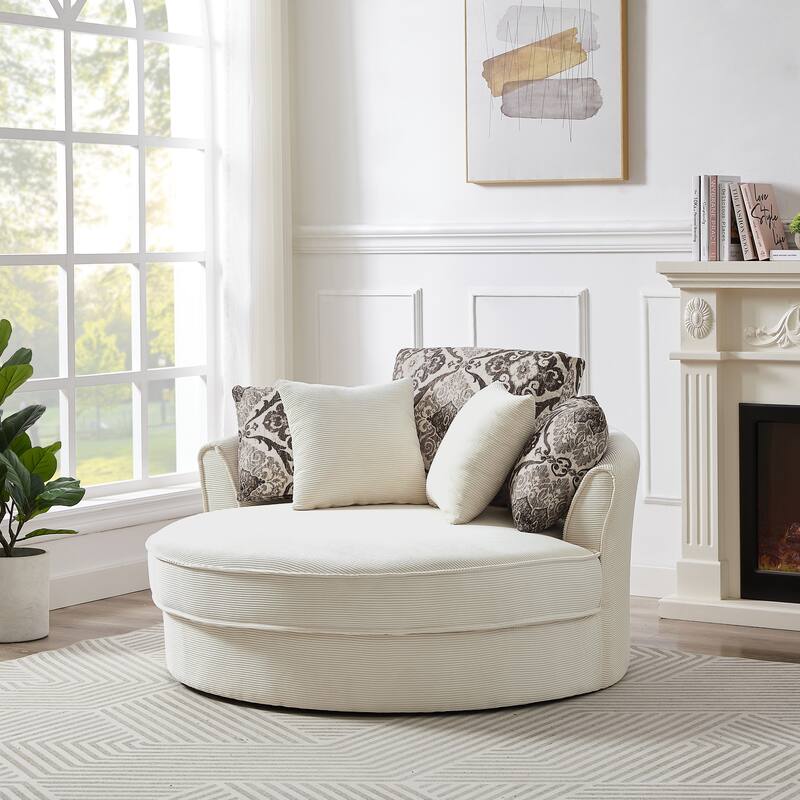 Swivel Accent Barrel Chair with 5 Movable Pillow 360 Degree Swivel Round Sofa Chair for Living Room