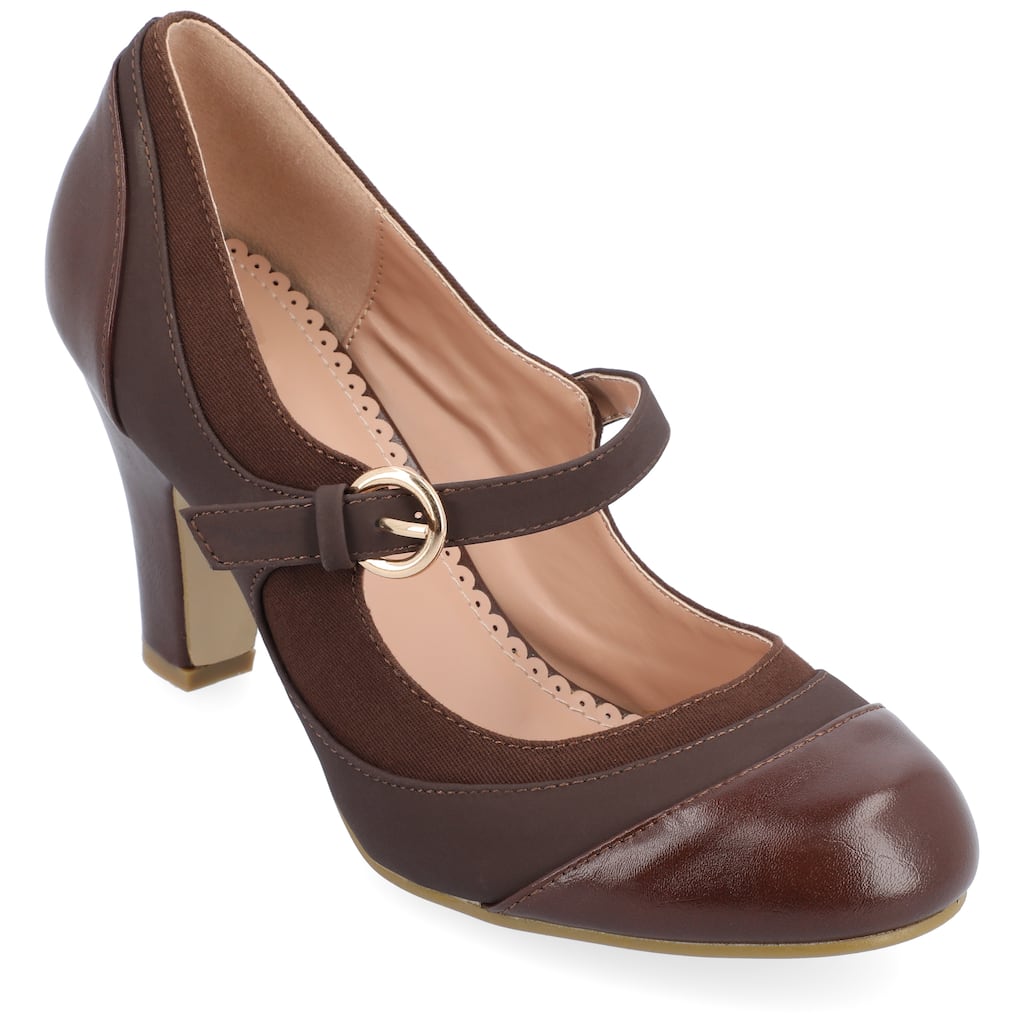 Journee Collection Women's Siri Medium and Wide Width Round Toe Block Heel Mary Jane Pumps