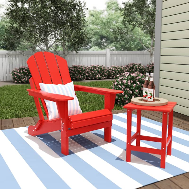POLYTRENDS Laguna All Weather Poly Outdoor Patio Adirondack Chair - with Round Side Table (2-Piece) - Red