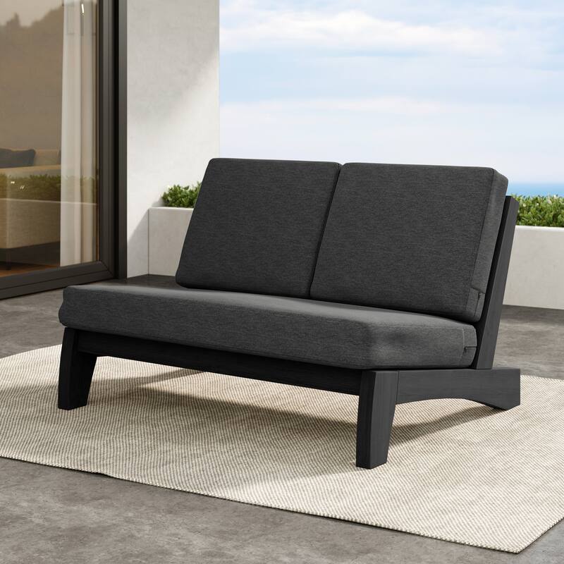 Outdoor Teak Wood Waterproof Armless Chair Loveseat with Cushions - 2 CHAIRS - Dark Gray/Loveseat Separate