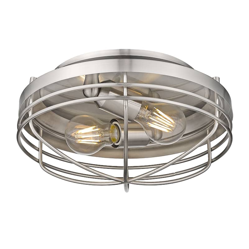 Golden Lighting Seaport 2-light Flush Mount in Pewter - 12 Dia x 6 H