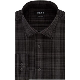 DKNY Men's Plaid Printed Slim Fit Stretch Dress Shirt Black Size 14.5X32X33  - 14.5X32-33 - Bed Bath & Beyond - 40642247
