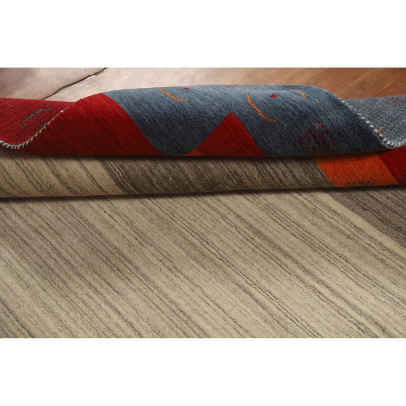 Hand Knotted Oriental 100% Wool Carpet Tribal Bordered Beige & Ivories Gabbeh Area Rug - 9' 9'' X 6' 8''