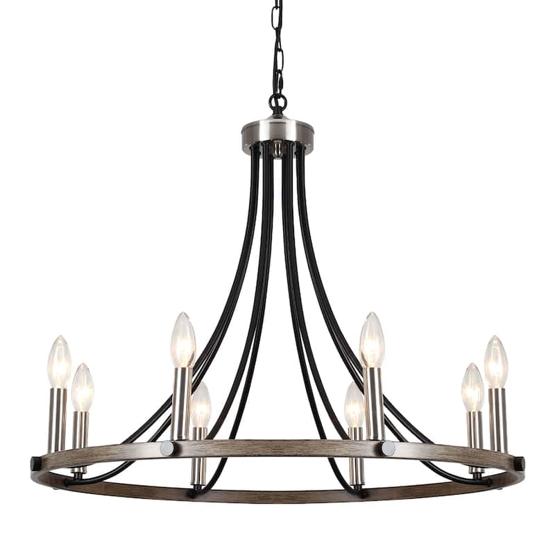 8-Light 25.59 in. Rustic Wagon Wheel Chandelier for Kitchen Living Room