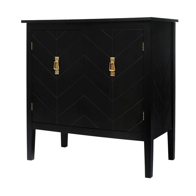 Sideboard Buffet Cabinet, Storage Cabinet with Adjustable Shelves, 2 Door Wood Stripe Accent Cabinet