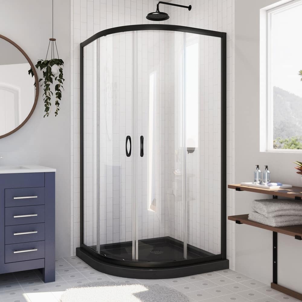 DreamLine Prime 36 in. x 36 in. x 74 3/4 in. Sliding Shower Enclosure and Shower Base Kit - 36" x 36" - 36" x 36"
