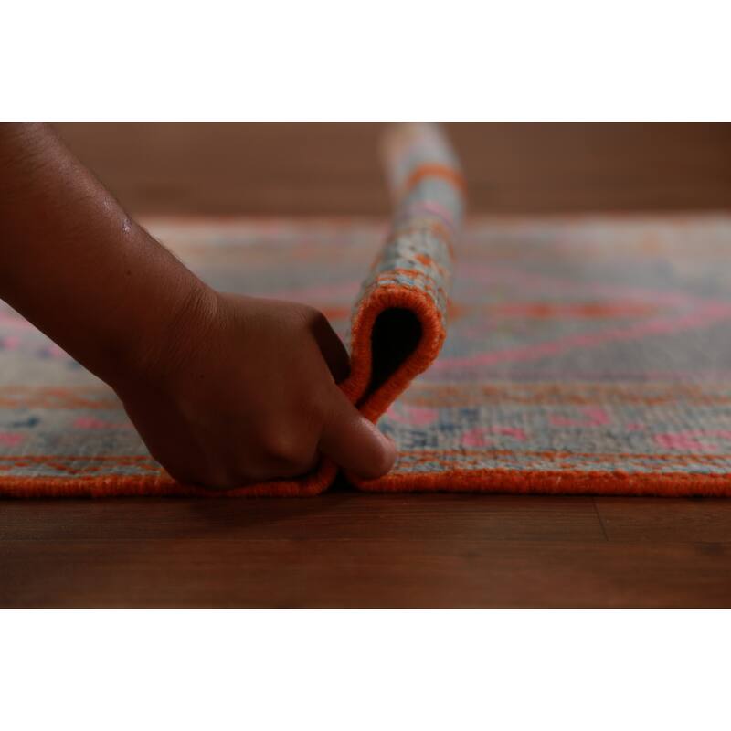 Hand Knotted Oriental 100% Wool Carpet Transitional Geometric Navy Blue & Blues Oushak Runner Rug - 14' 4'' X 3' 1''