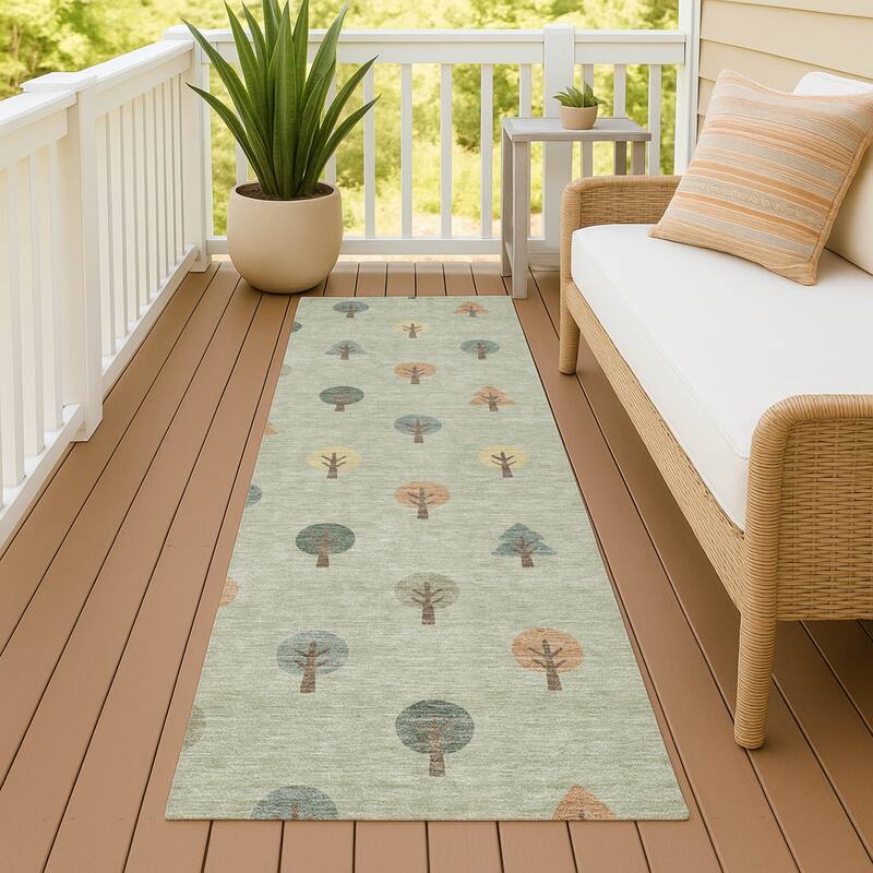 Machine Washable Indoor/ Outdoor Modern Mulvane Chantille Rug - Celery - 2'3" x 7'6"