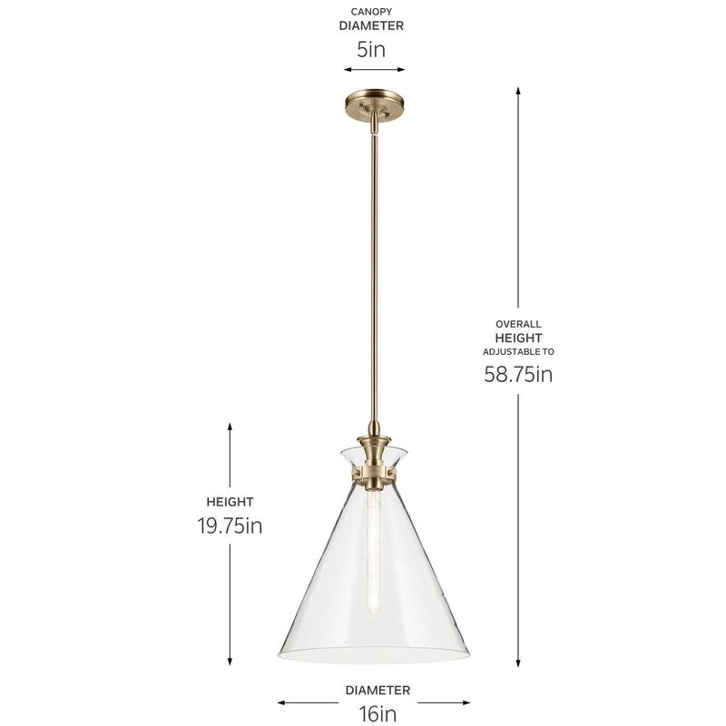 Kichler Lighting Laria 16 Inch 1 Light Pendant with Clear Glass in Champagne Bronze