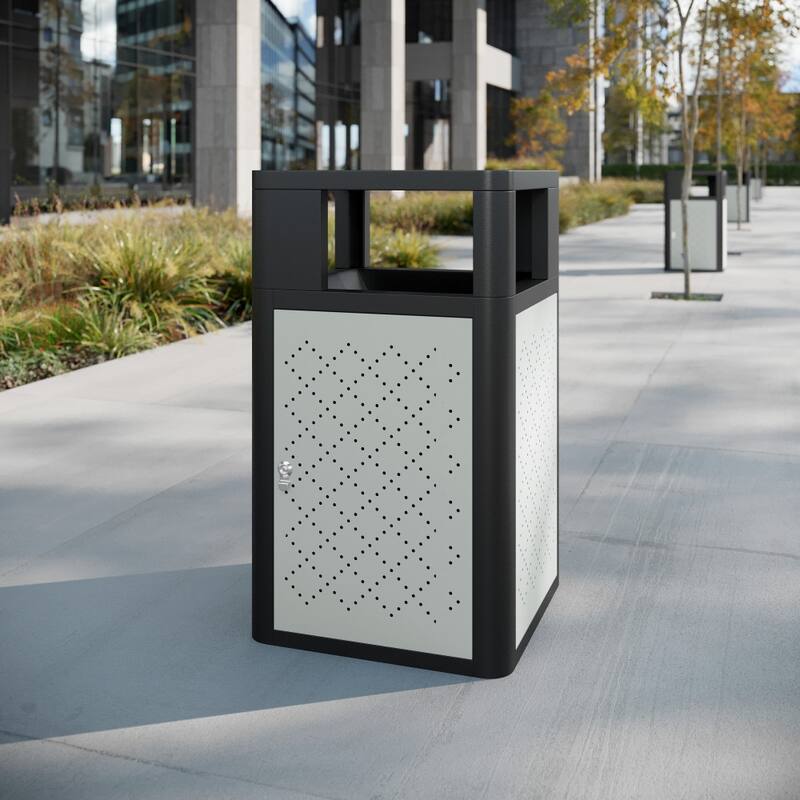 Commercial 31.4 GAL Steel Trash Can with Inner Bin, Locking Access Door