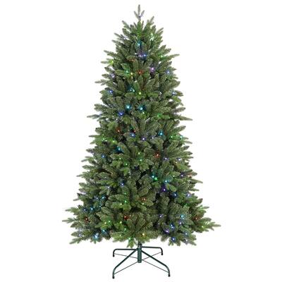 7FT Prelit Christmas Tree with 340 RGB LED Lights & Easy Power Setup, 2126 PE/PVC Tips, 50 Functions-Artificial Holiday Tree