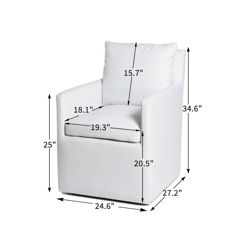 KINWELL 25" Performance Fabric Upholstered Rolling Dining Armchair