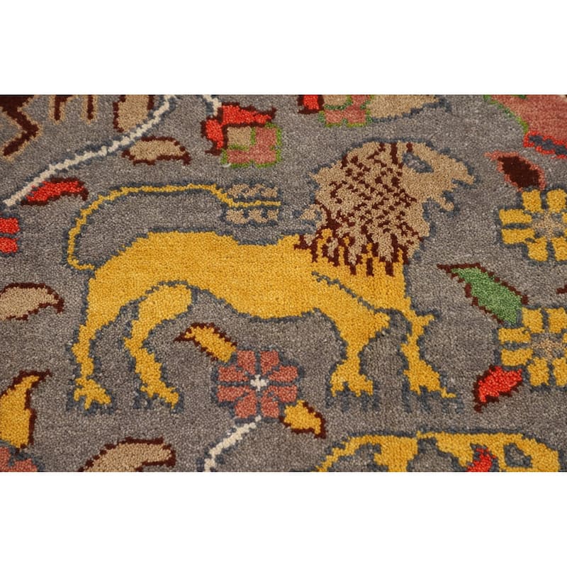 Hunting Animals Ziegler Indian Area Rug Hand-Knotted Wool Carpet - 9'1" X 11'10"