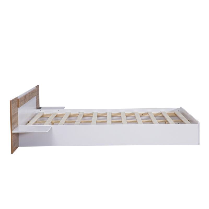 Queen Size Concise Low-Profile Platform Bed Frame with USB Charging