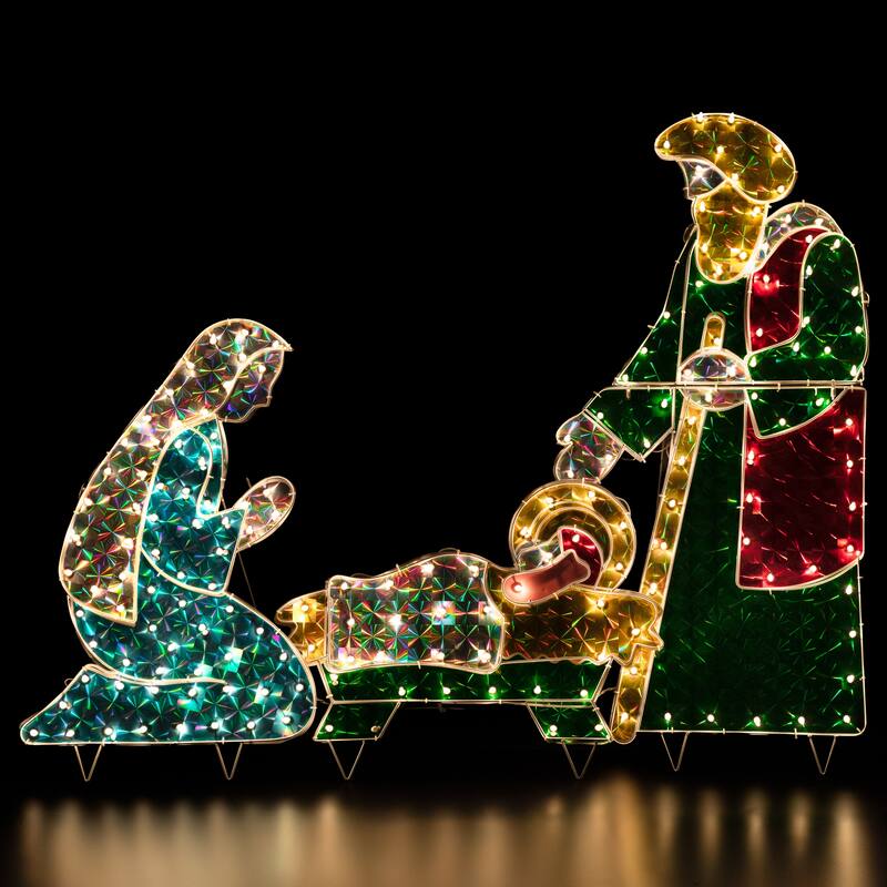 3-Piece Lighted Holographic Christmas Nativity Set Outdoor Decoration - Clear Lights - Multi