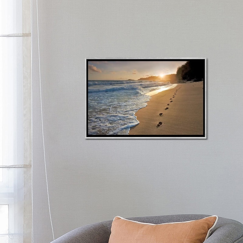 iCanvas "Footprints On The Sand" by Dennis Frates Framed