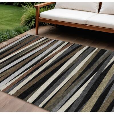 HomeRoots Striped Transitional Rectangle Outdoor Rug