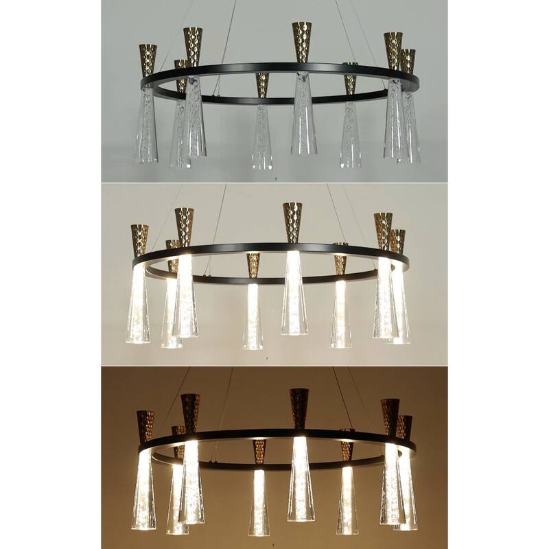 Modern LED 8-Light Wheel Black Gold Chandelier with Clear Acrylic Shades - Dia. 32.7" x H 13.3"
