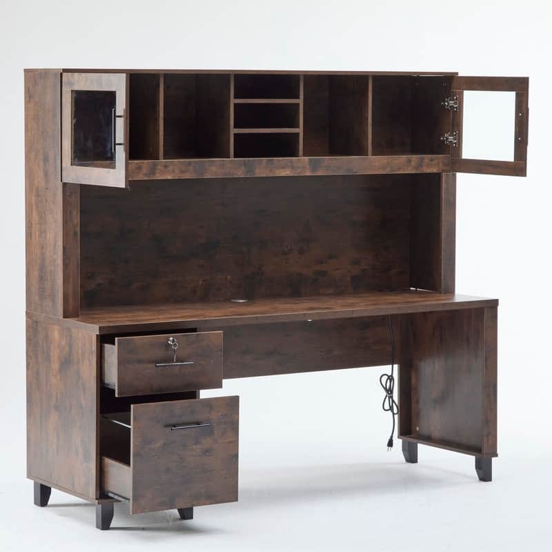 Modern Rustic Computer Desk with Storage Hutch