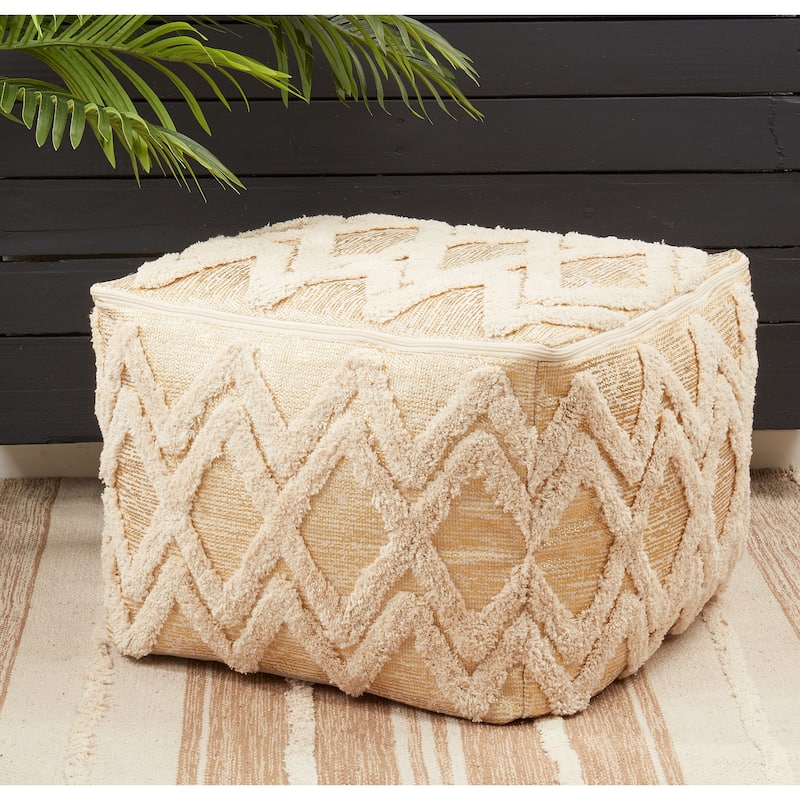Floor Pouf With Foil Print Tufted Design