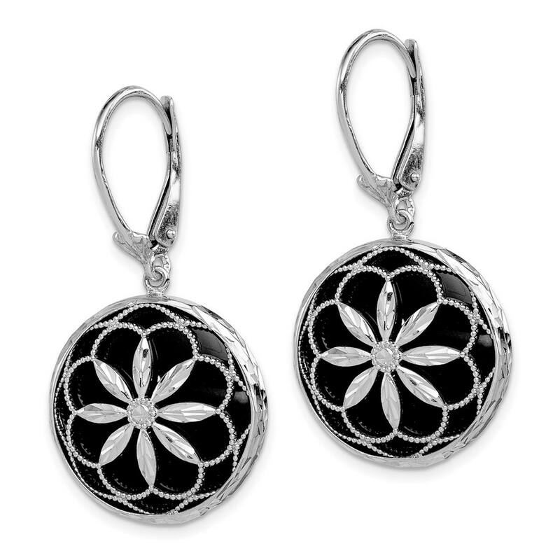 Curata 925 Sterling Silver Dangle Polished Sparkle Cut Simulated Onyx Leverback Earrings 43x23mm