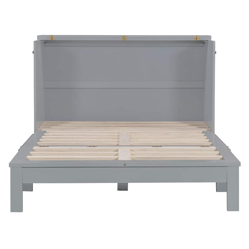 Full/Queen Size Murphy Bed Wall Bed with a Large Drawer, Folding Murphy Cabinet Bed, Space Saving Murphy Bed Chest
