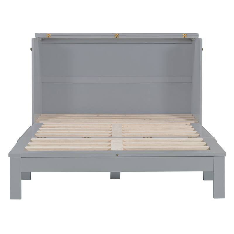 Space-Saving Full Size Murphy Bed with Large Drawers, USB Charging & Rattan Finish