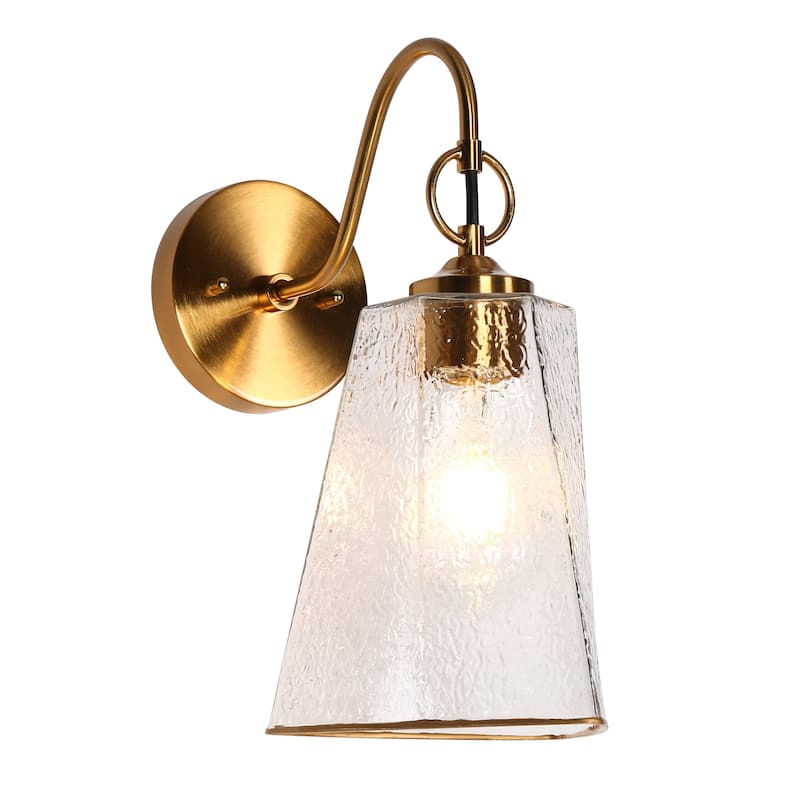 Modern 1-Light Gold Wall Sconce Glass Bathroom Vanity Lights - Brass