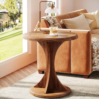 Wood Small Round End Side Table for Living Room