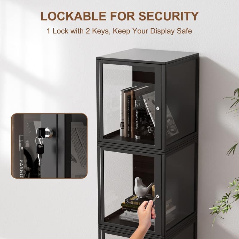 Display Cabinet with Lock, Glass Display Case with Adjustable LED