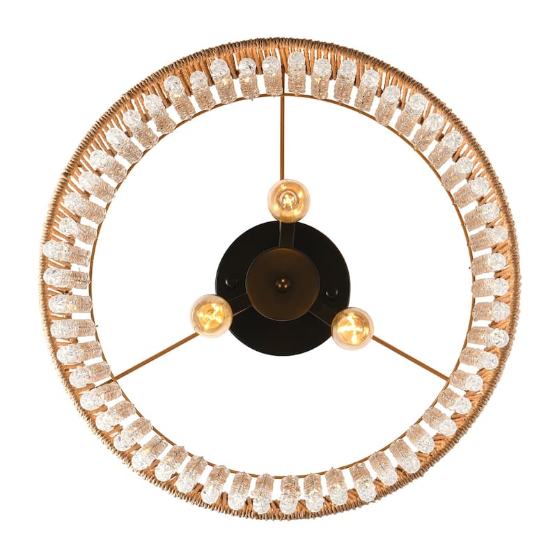 3 - Light Bohemian Rattan & Crystal Semi - Flush Mount Chandelier