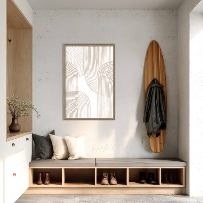 Amanti Art Framed Fabric Pinboard Abstract Beige Line Art by Melloi Art Prints Printed Bulletin Board