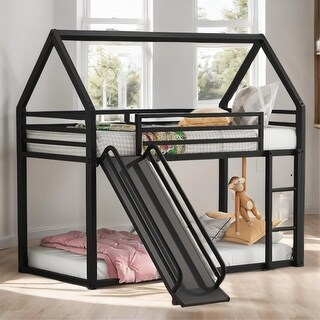 Twin over Twin House Bunk Bed with Ladder and Slide - Bed Bath & Beyond ...