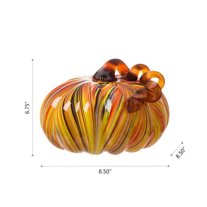 Glitzhome Fall Harvest Multi Striped Handblown Glass Pumpkins Thanksgiving Table Accent
