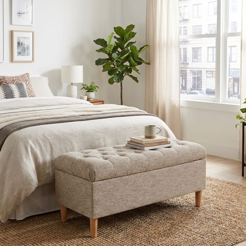 HomePop Button Tufted Top Storage Bench with Wood Legs