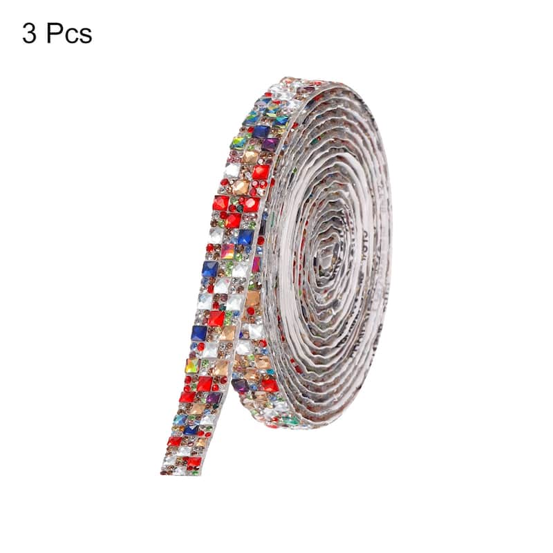 3 Pcs 3 Yards 12mm Self-Adhesive Crystal Rhinestone Ribbon Colorful