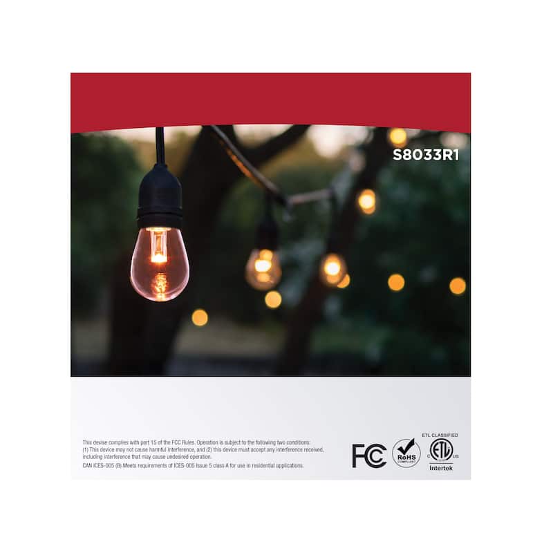 48 Foot LED String Light 15-S14 Lamps E26 RGBTW Infrared Remote Black 120V