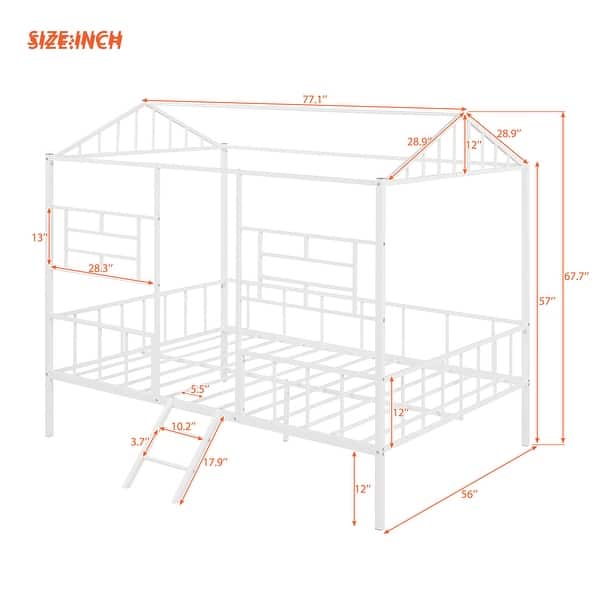 dimension image slide 0 of 2, Metal House Bed Frame Full Size with Slatted Support No Box Spring Needed