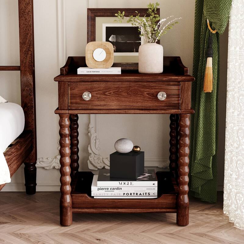 Retro Bedside Table, Nightstand with Drawer and Open Shelf for Bedroom