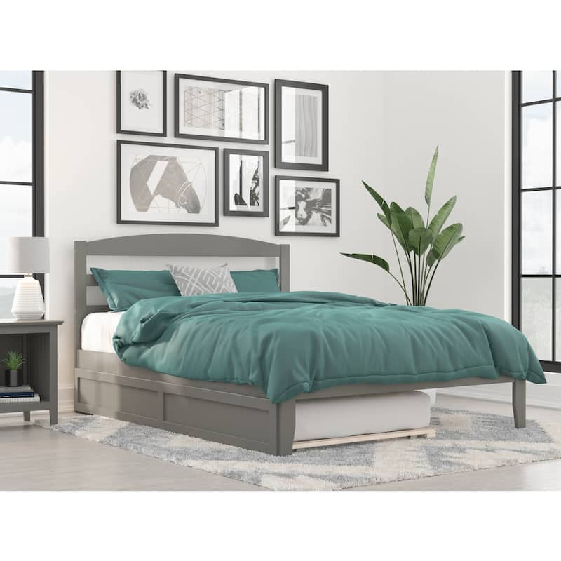 Platform Bed with Trundle & Charging Station - Twin XL Grey Modern Bed Frame