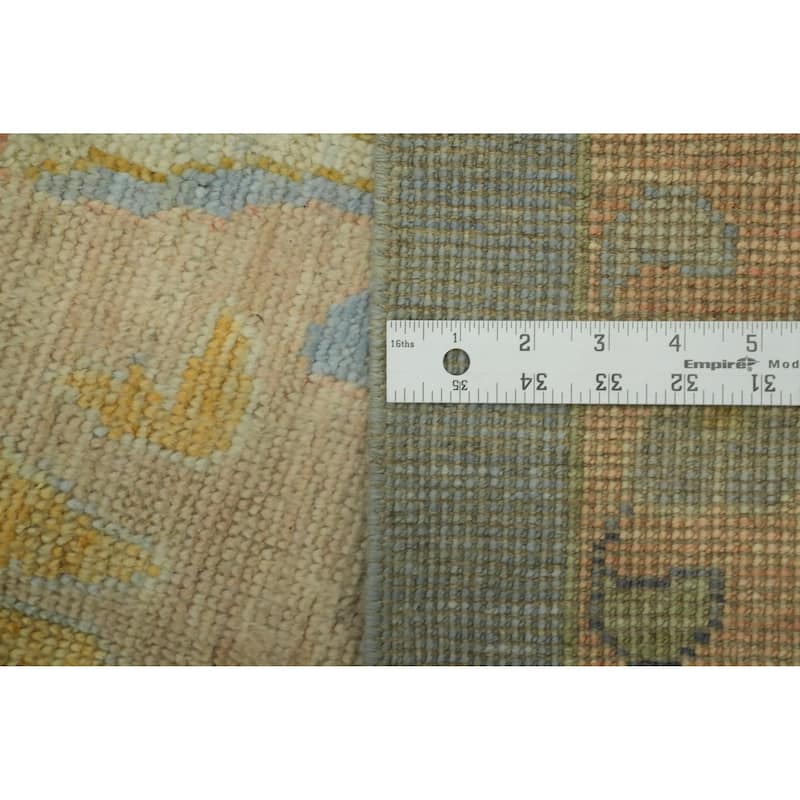 Floral Blue Wool Oushak Vegetable Dye Area Rug, Floral Geometric Carpet - 12' 4'' X 9' 4''