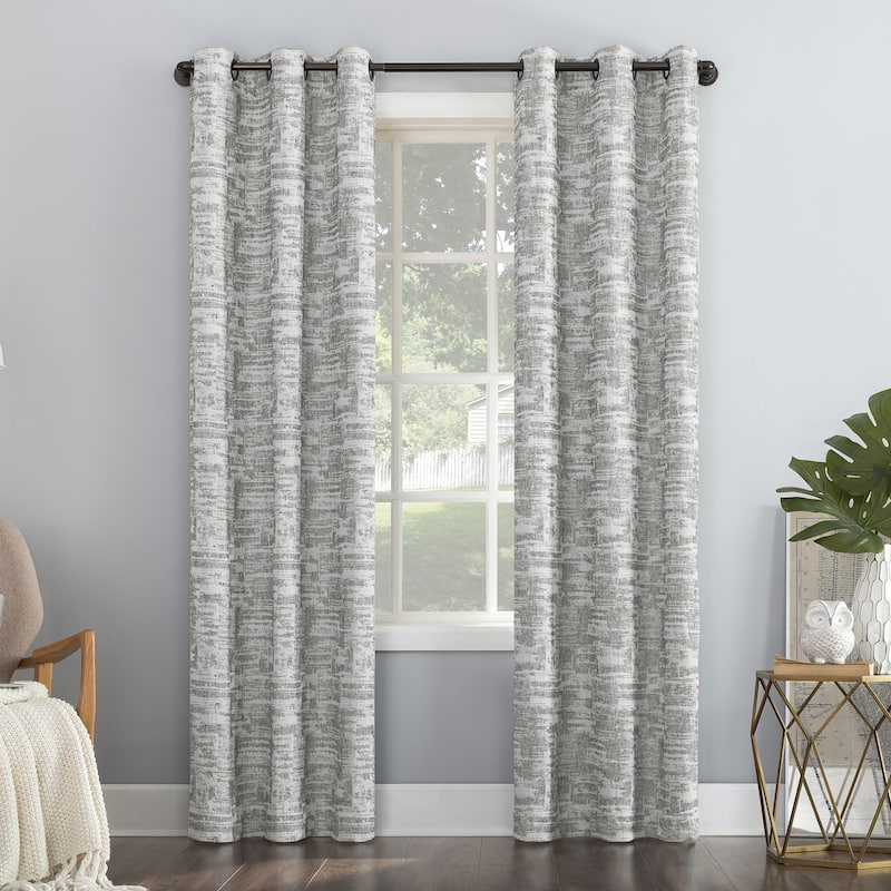 Sun Zero Parrish Distressed Grid Thermal Extreme Total Blackout Grommet 1-Piece Curtain Panel, Single Panel - 40" x 96" - Grey