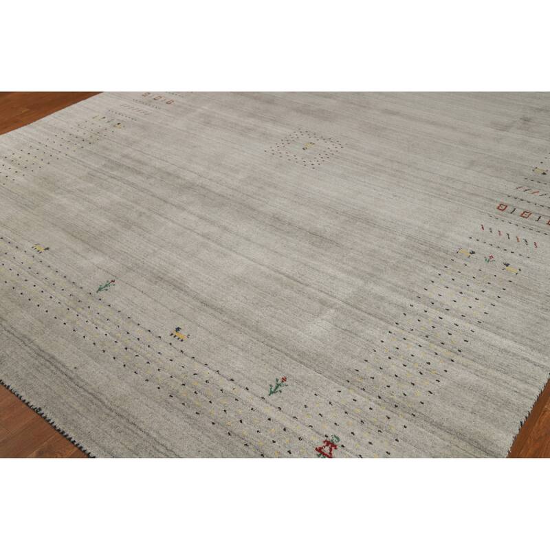 Hand Knotted Oriental 100% Wool Carpet Tribal Tribal Greys & Charcoal Gabbeh Area Rug - 9' 9'' X 8' 0''