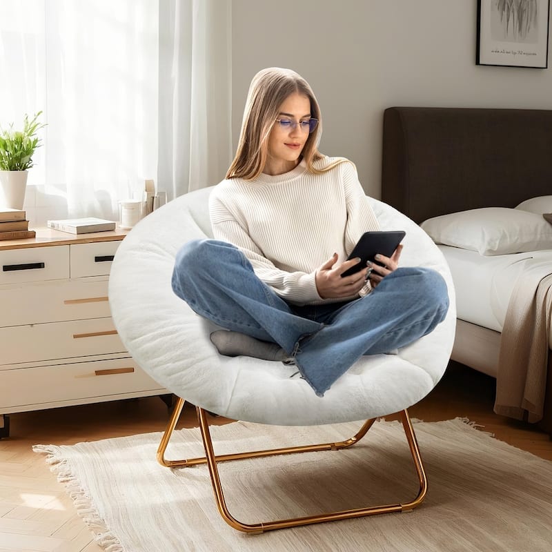 Cozy Saucer Chairs Faux Fur Living Room Reading Lounge Furniture Folding Comfy - 25.6"D x 35.8"W x 32.3"H